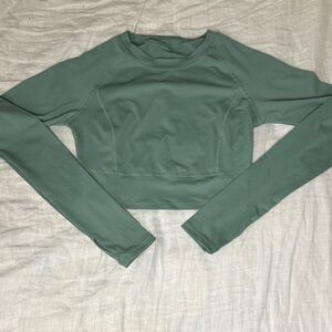 Women's Green Long Sleeve Crop Top